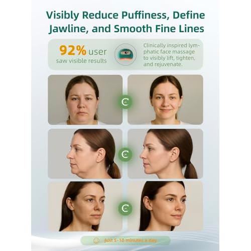 Lymphatic Contour Face Brush ? Face Massager for Lymphatic Drainage, Double Chin Reducer, and Facial Sculpting ? Gentle Vibrating Lymphatic Drainage Tool for Jawline & Puffiness (Green)