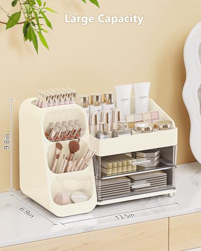 Large Capacity Makeup Organizer with Brush Holder for Vanity & Bathroom
