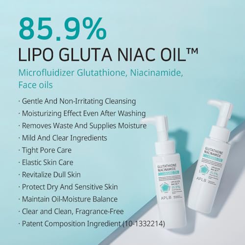 APLB Glutathione Niacinamide Cleansing Oil | LIPO GLUTA NIAC OIL¢â 85.9% 3.55 FL.OZ/Korean Skincare, Makeup remover for sensitive skin, Moisturize, Blackhead care