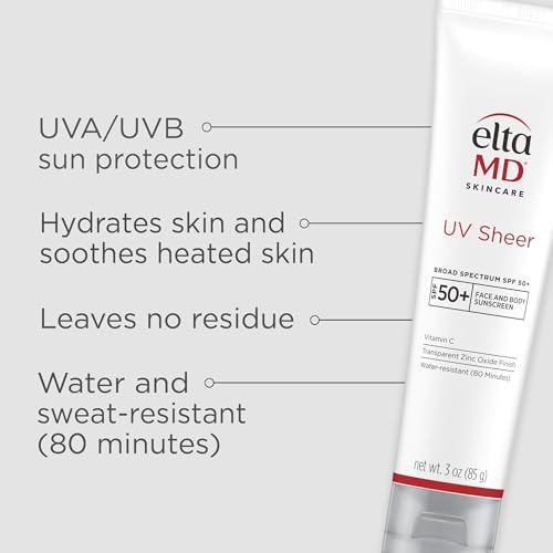 EltaMD UV Sheer SPF 50+ Sunscreen with Zinc Oxide 3 oz - Water & Sweat Resistant