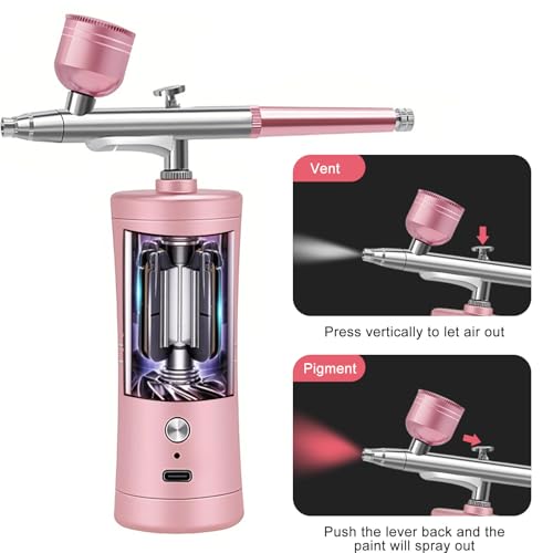 Portable Airbrush Kit with Compressor, Rechargeable, Pink