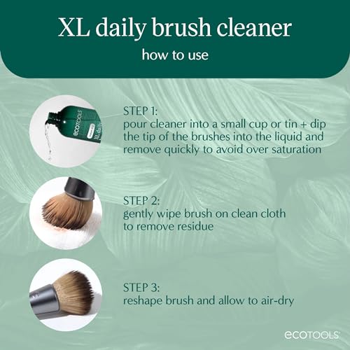 EcoTools XL Daily Brush Cleaner, Liquid Makeup Brush Cleanser, Quick Drying & Fragrance Free, Extra Large Size For Easy Replacement, Convenient Cleaning, Cruelty-Free & Vegan, 16 fl oz./473 ml. Bottle