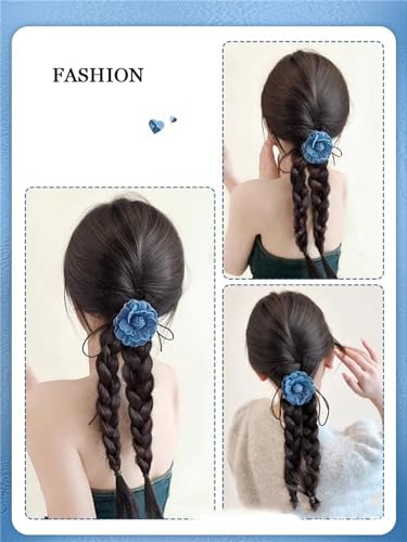 Braided Ponytails Rose Flower Braided Hair Extensions Synthetic Braid Wig with Elastic Hair Band Hairpieces for Women Girls 17.7 Inches Dark Brown