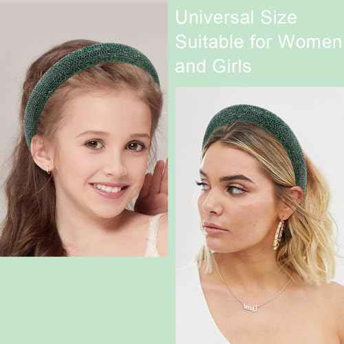 AHONEY Green Rhinestone Headband for Women Girls, Crystal Headband Green Headpiece Wide Head Band for Women's Hair Christmas Gifts Hair Accessories