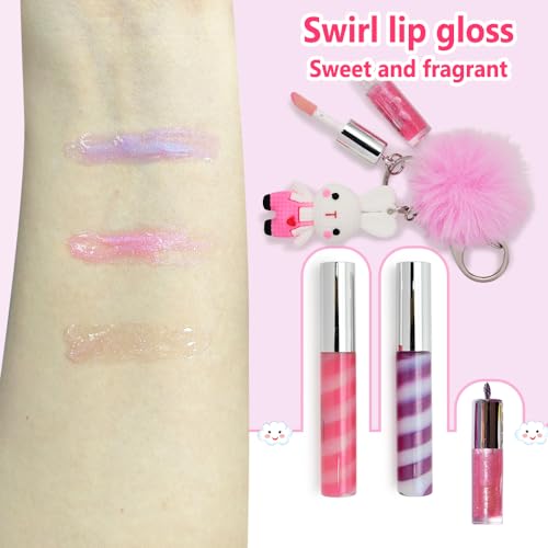 IBI Keychain Lip Glosses Set, Girls Party Favor Including 3Pcs Assorted Flavors Moisturizing Shimmer Lip Glosses for Kids and Teens Ages 5+
