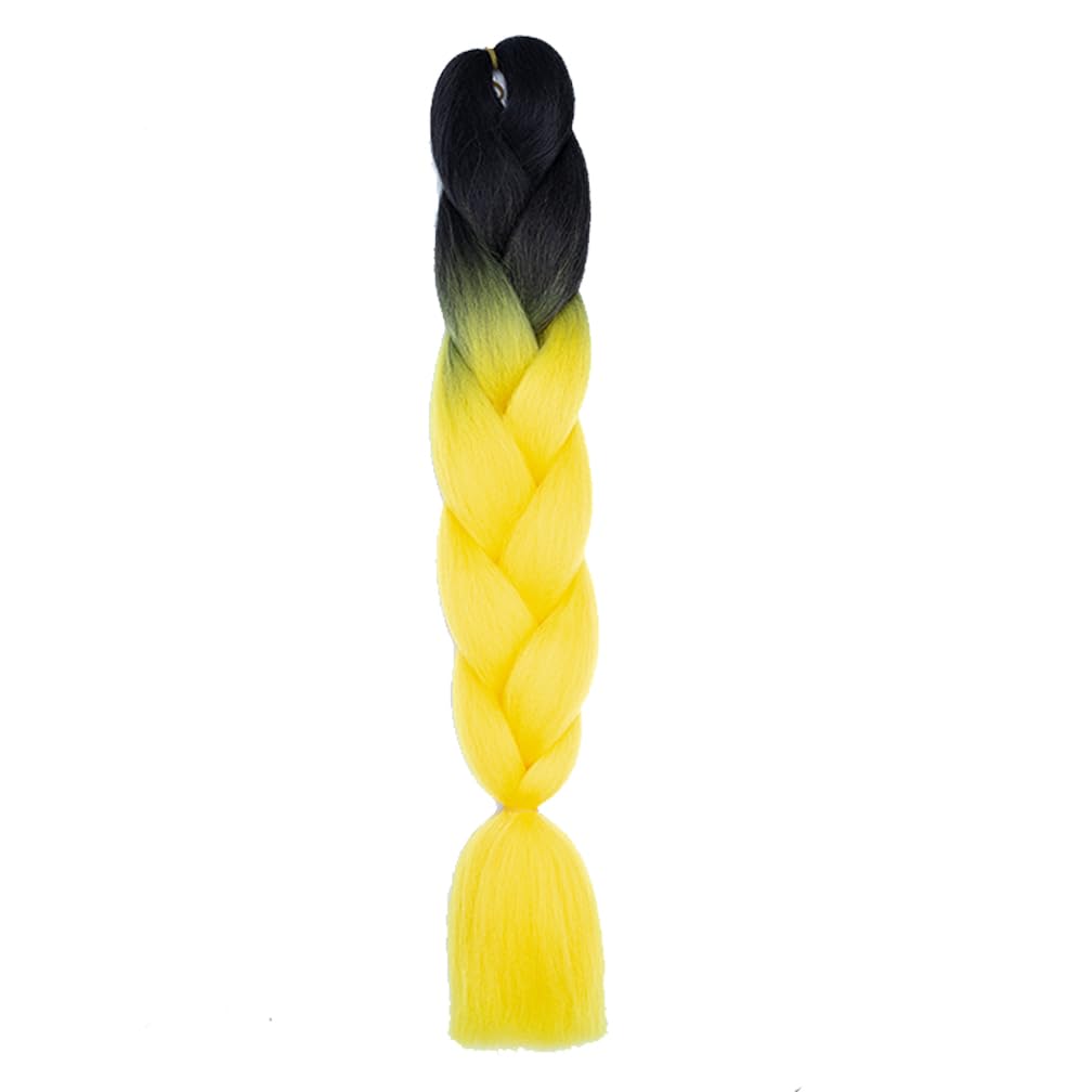 Braiding Hair Ombre Black to Yellow Kanekalon Braid Hair Extensions Hot Water Setting High Temperature Synthetic Fiber24 Inches(B11-1Pack)