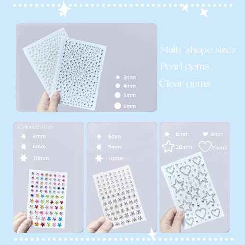 Star & Pearl Face Eye Gems, Self-Adhesive Hair Jewels, Sparkly Face Jewels for Makeup, Stick on Gems Pearl Rhinestones Stickers, Rave Accessories for Hair, Eye, Kids, Women