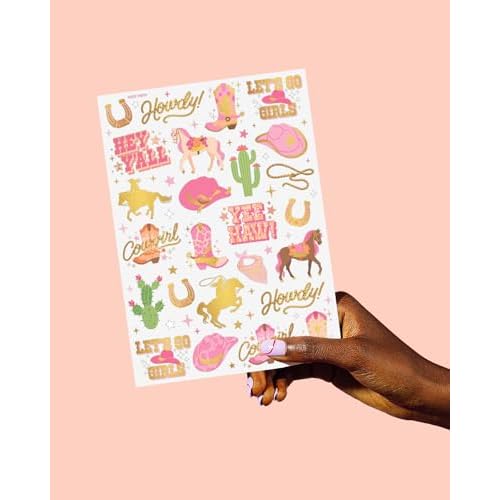 xo, Fetti Cowgirl Temporary Tattoos - 50 Gold Foil Styles | Birthday Party Decorations, Giddy Up Cowgirl Accessory, Rodeo Western Theme Favor, Nashville Gift + Cow Print Supplies, Baby Shower