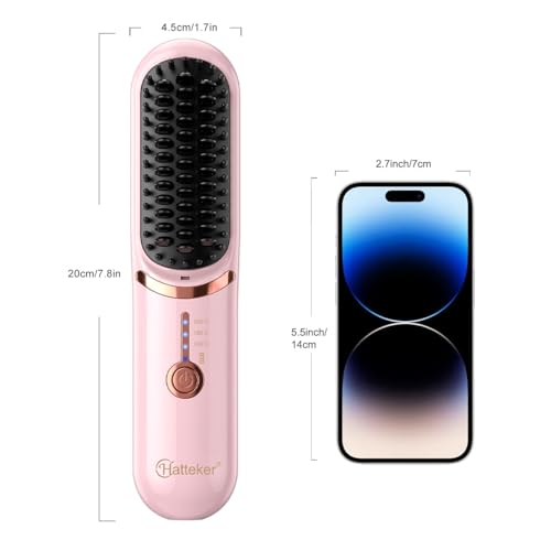Hatteker Cordless Hair Straightener Brush – 30s Fast Heating, Ionic