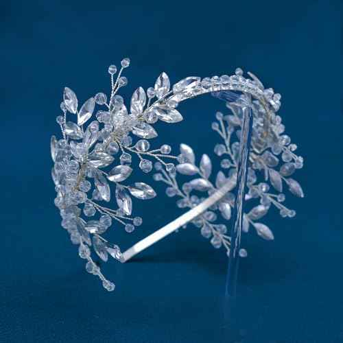 Wedding Hair Pieces for Brides, Bridal Headband, Handcrafted Tiaras for Women(Silver)