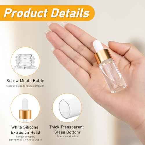 100 Pack Mini Dropper Bottle for Cuticle Oil, 10ml Small Sample Essential Oil Dropper Bottles for Travel, Clear Empty Vails for Cosmetic Perfume