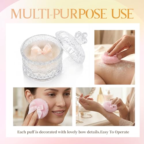 Large Body Powder Puff and Container Glass Jar Dusting Powder Container with Puff Soft Reusable Velour Face Body Wet Dry Makeup