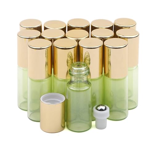 Kesell 5ml Glass Roller Bottles for Essential Oils 15 Pack Light Green Roll On Bottles with Stainless Steel Roller Balls Refillable Travel Containers for Perfume, Aromatherapy