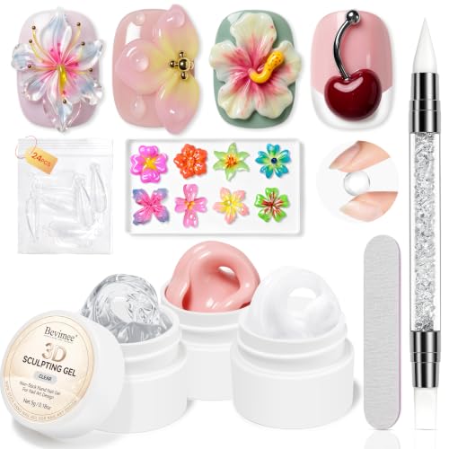 Bevimee 3D Nail Molding Gel Set - Clear White Nude Sculpting Gel for Nail Art, Beginner-Friendly