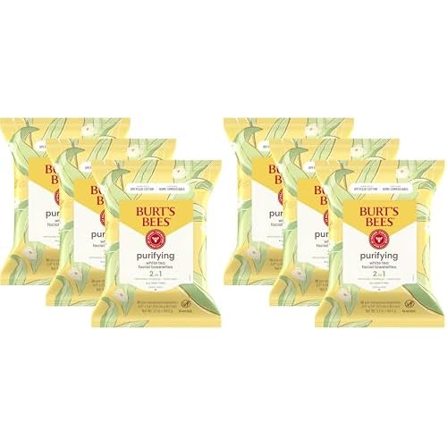 Burt's Bees White Tea Face Wipes, for All Skin Types, College Back to School Dorm Essentials, Hydrating Makeup Remover & Facial Cleansing Towelettes, 30 Ct, (Pack of 6)