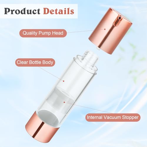 8 Pcs 50ml/1.7oz Airless Pump Bottles Empty Vacuum Bottle Rose Gold Travel Size Cosmetic Containers for Liquid Foundation Lotion Moisturizer Shampoo Make Up