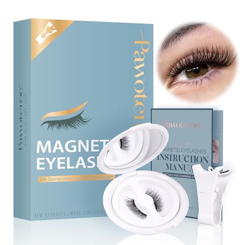 Pawotence Magnetic Eyelashes without Eyeliner Magnetic Lashes with Applicator, Soft Magnets False Eyelashes Magnetic Lashes, No Glue No Eyeliner Needed Easy to Wear Reusable Magnetic Eyelashes Kit