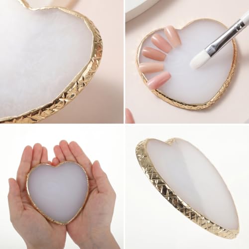 Nail Art Palette Set 2Pcs Heart White Resin Gold Edge