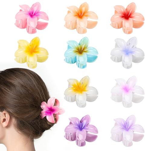 HAPTIME 10 Pack Flower Claw Clips - Hawaiian Plumeria Hair Clips