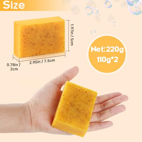 Kojic Acid Soap,Lemon Turmeric Soap Bar with Vitamin C for Face and Body Handmade 2pc