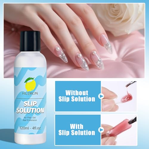 Poly Gel Slip Solution Set - 4oz Liquid with Dual Spatula Brush & Glass Cup