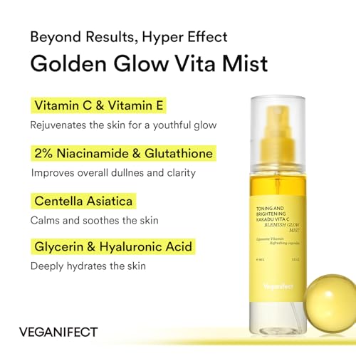 Vitamin C Glow Mist for Radiant Skin, Hydrating Serum Mist with Niacinamide & Glutathione, Korean Vegan Skincare, 3.38 Fl Oz