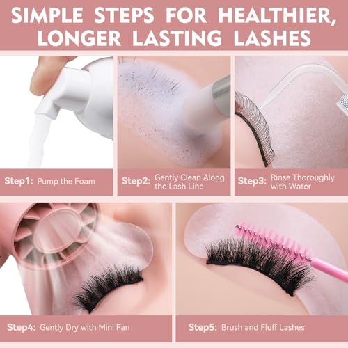 Pretty Memory Lash Shampoo Kit with Fan - Gentle Eyelash Cleaner & Extension Safe
