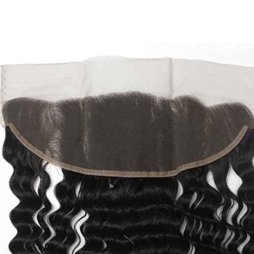 13x4 Lace Frontal Closure Deep Wave, 180% Density, 100% Brazilian Virgin Human Hair Ear to Ear HD Lace Frontal Pre Plucked Natural Black Color (13x4 Deep Wave, 20 Inch)