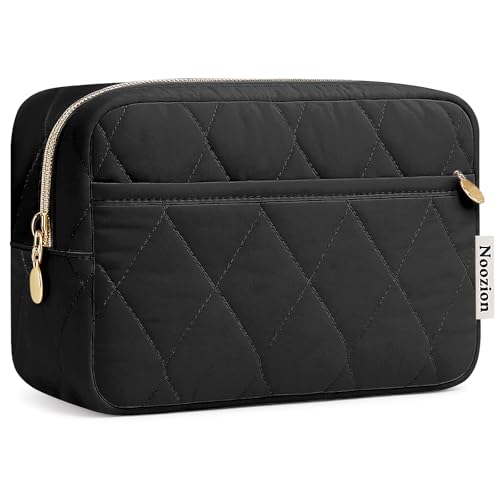 Noozion Black Travel Makeup Bag with Padded Organizer, Waterproof Toiletry Case
