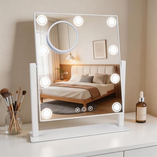 Lighted Makeup Mirror with 9 LEDs & 10X Magnification, Touch Control