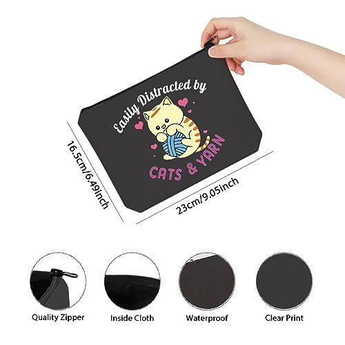 TSOTMO Cat Toys Gift - Easily Distracted By Cats and Yarn Bag for Knitters, Cat Lover