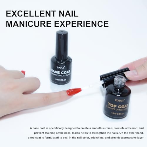 Eodci 2-Pack 15ml Gel Nail Top & Base Coat Set - Long Lasting Shine & No Wipe Finish
