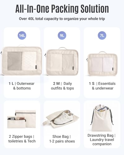 Travel Packing Cubes Set - 8-Piece Luggage Organizer with Shoe Bag