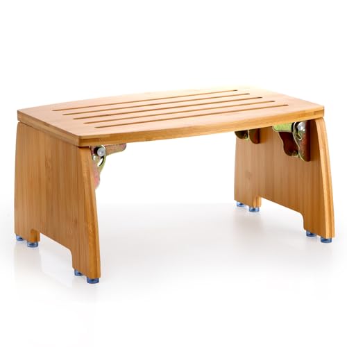 Bamboo Folding Step Stool - Non-Slip, 300lbs Capacity