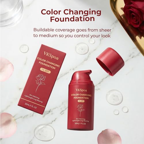 VKSpoa Color Changing Foundation - Self-Adjusting Liquid Makeup for Mature Skin, SPF 15, 30ml