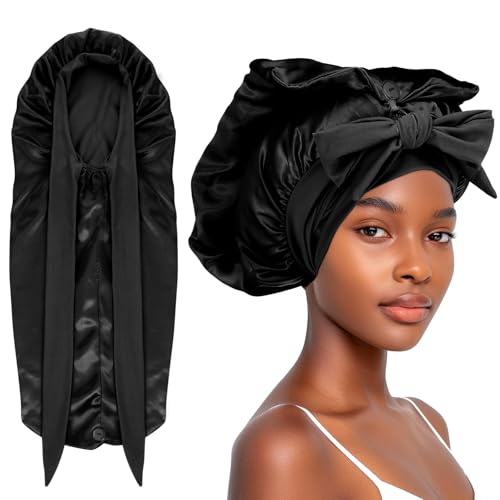 Abeillo Large Silk Bonnet for Women - Satin Hair Cap with Tie Band