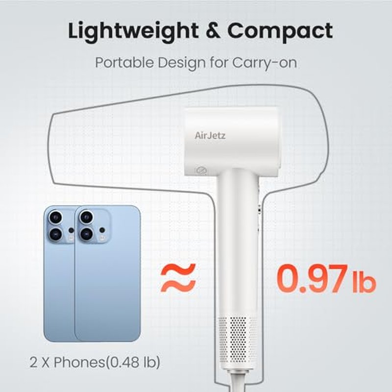 AirJetz High-Speed Ionic Hair Dryer with Diffuser - 160,000 RPM