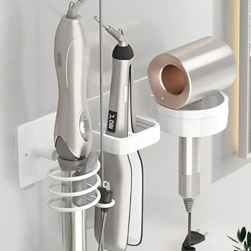 3-in-1 Hair Dryer Holder Wall Mount | Metal Organizer Rack