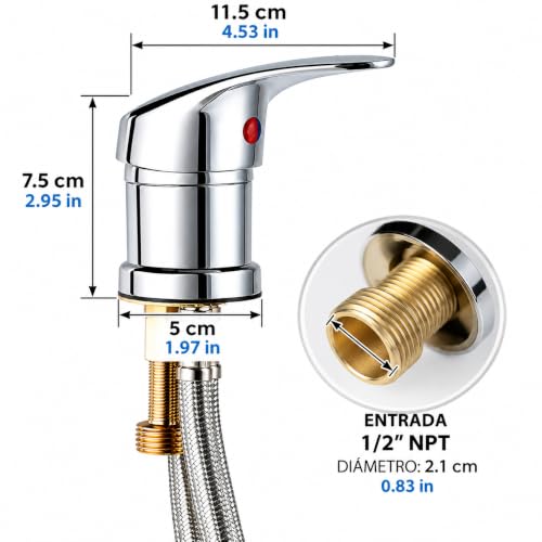 Punta Belleza Chrome Salon Shampoo Bowl Faucet with 19.68" Hose, 1/2" NPT Hot & Cold Water