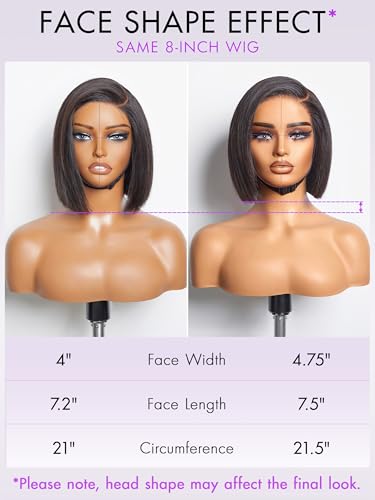 8" Blunt Bob Wig Human Hair Glueless HD Lace