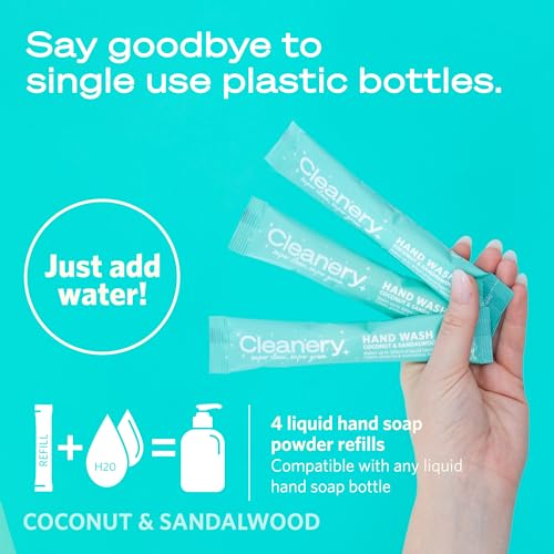 Moisturizing Hand Soap Refill Powder Concentrate 4 Pack, 10 fl oz refills, Coconut & Sandalwood