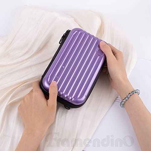 Framendino, Purple Hard Shell Cosmetics Case Carrying Bag for Toiletry Mini Cross Body with Detachable Grip Rope and Shoulder Strap Women
