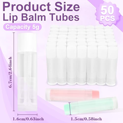 50 PCS Lip Balm Tubes - 5 g Twist-up Lip Gloss Balm Containers BPA Free & Leak Free,Clear Empty Lipstick Tubes with White Caps for DIY Homemade Lipsticks,Chapsticks,Solid Perfume,Gifts