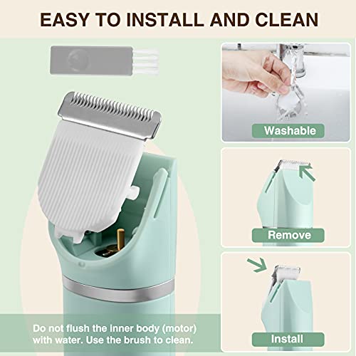 Bikini Trimmer for Women,2 in 1 Personal Elecrtric Razor Shaver Rechargeable with Snap-in Ceramic Blades,Lady Pubic Hair Private Area Legs Arms,Green