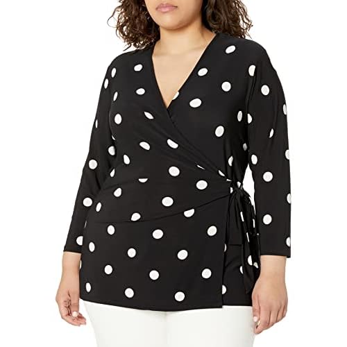 Anne Klein Women's Printed Ity 3/4 SLV Wrap Top (H22)