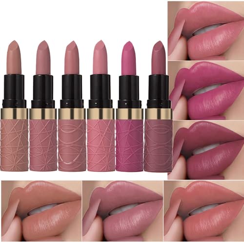 Matte Lipstick Set - 6 Long Lasting Nude Pink Purple Red Shades