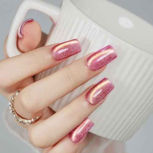 MIZHSE Cat Eye Gel Nail Polish, Magnetic Gel Polish Set with Magnet, Shimmery Cateye Effect Neon Pink Green Purple Colors Soak Off Nail Art Manicure Home Gift for Ladies