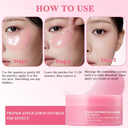 SheeYoon Collagen Eye Patches with Caffeine & PDRN - Hydrating Dark Circles & Fine Lines Treatment, 30 Pairs