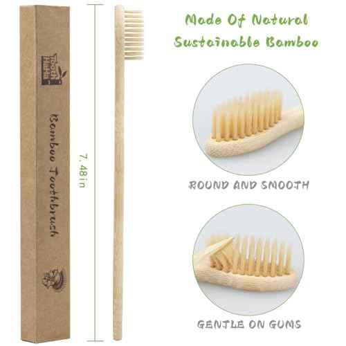 Bamboo Toothbrushes for Adults, BPA-Free Soft Tapered Bristles, Eco-Friendly Natural Organic Wooden Toothbrush, 10-Count Toothbrushes Travel Set