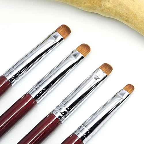 4Pcs Professional Acrylic French Manicure Clean-Up Brushes & Dotting Pens - Red Wood Handles, Precision Tips (#10#12#14#16) for Nail Art, Cuticle Care